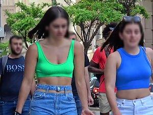 No bra under green and blue top Picture 7