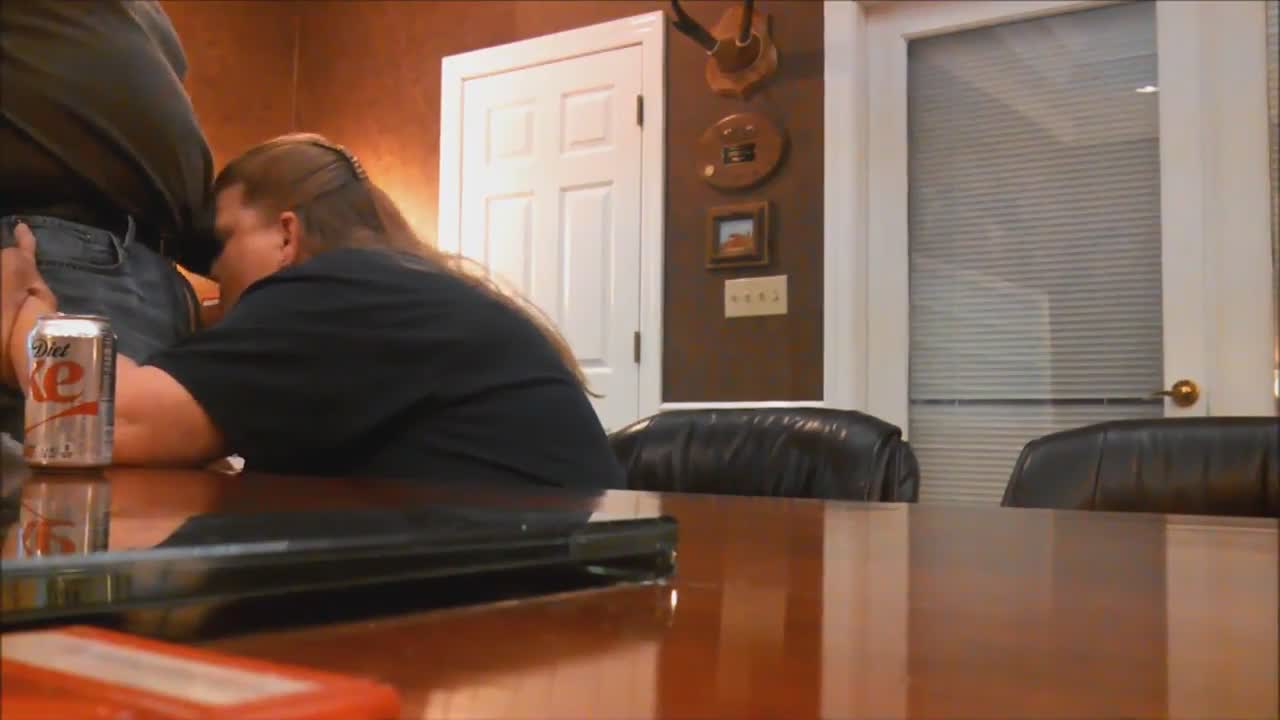 Fat employee gives blowjob to boss in office