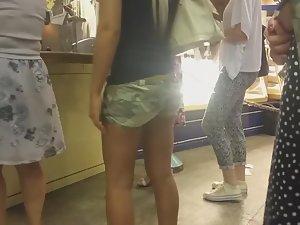 Sexy blonde's ass in camouflage shorts Picture 7