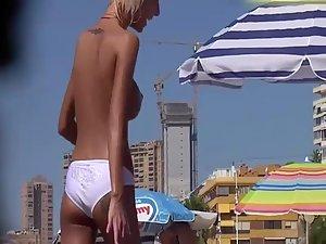 Sexy topless girl in a white bikini Picture 4