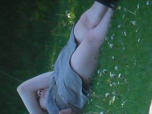 Boyfriend tried to cover her upskirt Picture 1