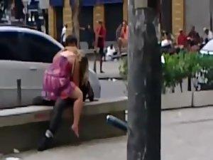 Crazy girl can't restrain herself on street Picture 2
