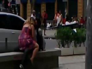 Crazy girl can't restrain herself on street Picture 4