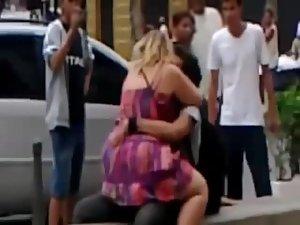 Crazy girl can't restrain herself on street Picture 8