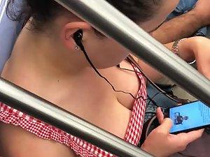 Awesome boobs in the subway train