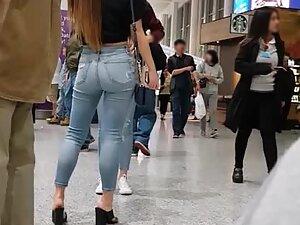 Checking out sexy asian girl when older man moves