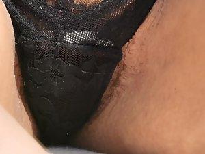 Voyeur caught hairy pussy slipping out of sexy thong Picture 6