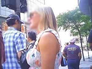 Checking her upskirt while she walks with boyfriend Picture 1