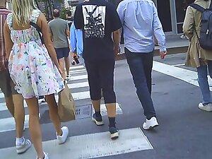 Checking her upskirt while she walks with boyfriend Picture 4