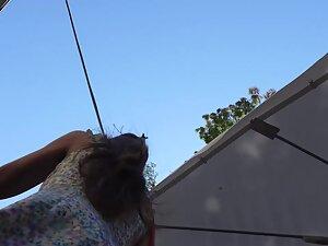 Sexiness in red thong found in windy upskirt Picture 2