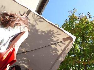 Sexiness in red thong found in windy upskirt Picture 5