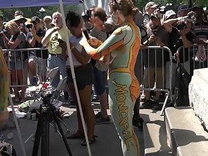 Public nudity with funny body paint Picture 2