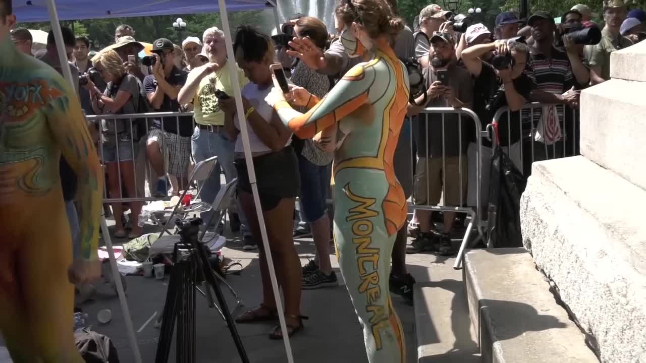 Public nudity with funny body paint - Voyeur Videos