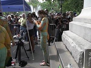 Public nudity with funny body paint Picture 3
