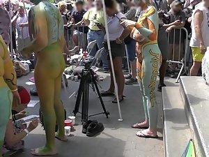 Public nudity with funny body paint Picture 6