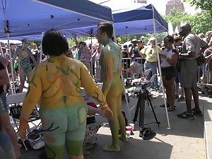 Public nudity with funny body paint Picture 7