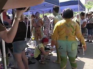 Public nudity with funny body paint Picture 8