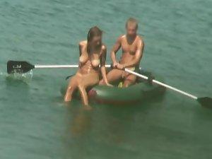Gorgeous nudist girl falls off a boat