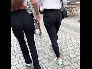 Sunlight shows tight ass and thong in black pants Picture 4
