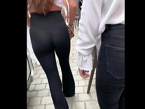 Sunlight shows tight ass and thong in black pants Picture 6