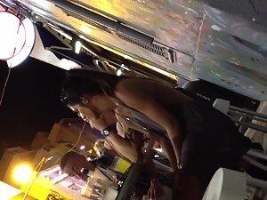 Sideboobs and hard nipples of braless girl during night out Picture 4