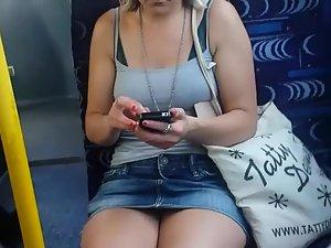 Upskirt sights of a girl texting in the bus Picture 5