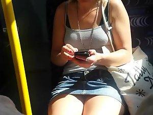 Upskirt sights of a girl texting in the bus Picture 6