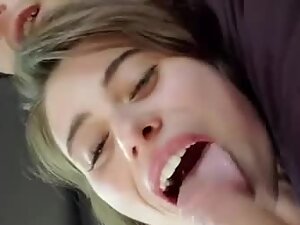 Beauty loves sucking big cock in back seat of a car