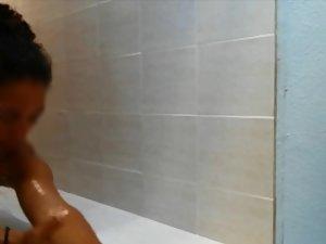 Peeping on nude black girl in the shower Picture 4