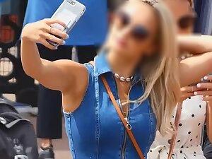 Tourist blonde likes herself more than the city