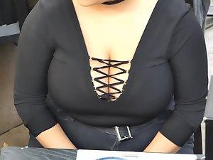 Massive boobs of a big girl seen from above Picture 8