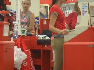 Sexy cashier girl at work Picture 1