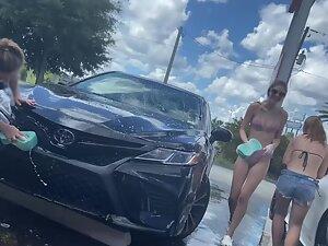 Hot girls washing cars in bikinis by the beach Picture 1