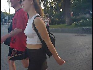 Skater girl's tits poking through her white top Picture 4