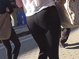 Focus on hotter girl's sweet ass in tights Picture 8