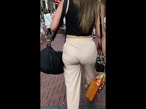 Bubble butt and thong in transparent beige pants Picture 1