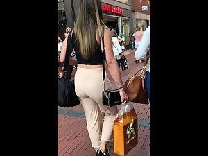 Bubble butt and thong in transparent beige pants Picture 2