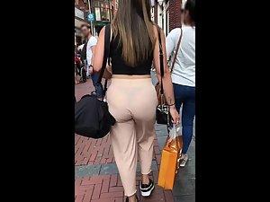 Bubble butt and thong in transparent beige pants Picture 3