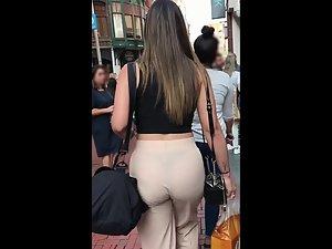 Bubble butt and thong in transparent beige pants Picture 4