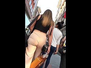 Bubble butt and thong in transparent beige pants Picture 8