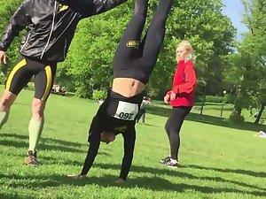 Athletic girls warming up