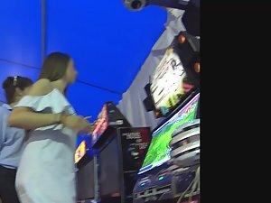 Upskirt of teen girl dancing and playing game Picture 5