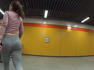 Following a teen bubble butt in subway Picture 8