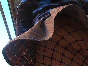 Upskirt of slutty asian girl in fishnet stockings Picture 5