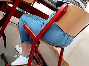 College girl's ass looks sexy on a chair Picture 5