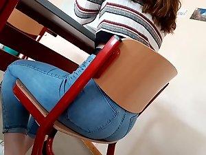 College girl's ass looks sexy on a chair Picture 8