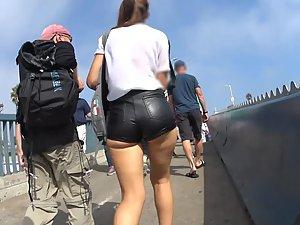 Tight leather shorts all the way inside butt crack Picture 3