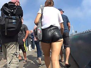 Tight leather shorts all the way inside butt crack Picture 4