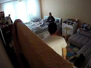 Spying on husband wanting sex as soon as wife walks in Picture 1