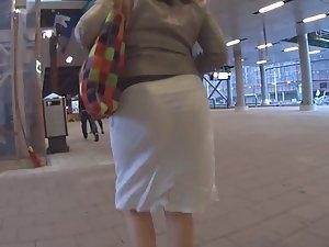 Milf's thong in see through white skirt Picture 3